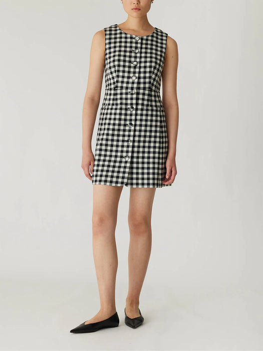 Rebecca Taylor PHILLIPA CHECK BUTTON FRONT MINI DRESS