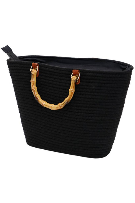 Oversized Faux Bamboo Handle Braided Woven Beach Tote Bag