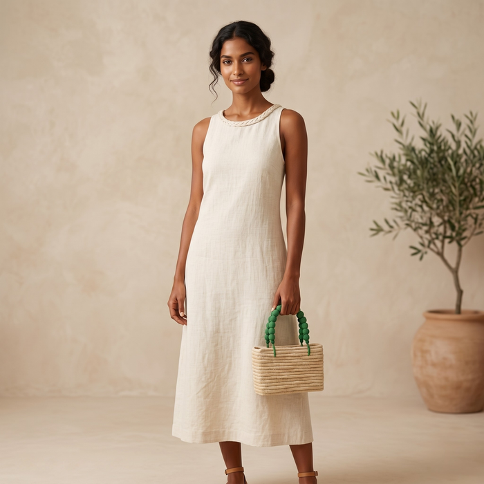 Handcrafted Raffia Bag with Beaded Handle