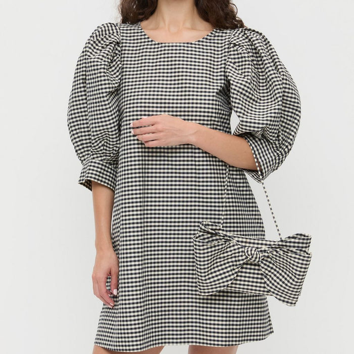 Loeffler Randall VALERIE BOW CLUTCH (black/white gingham)