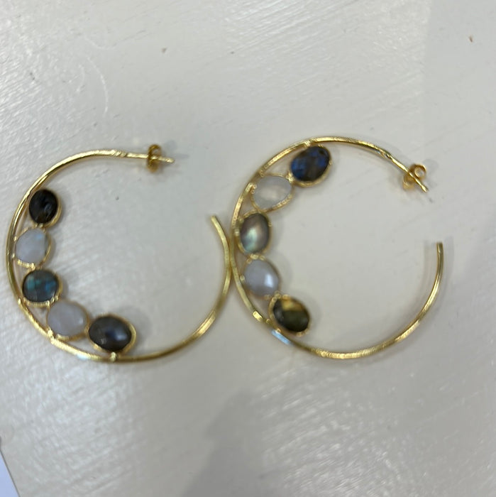 Elyssa Bass Labradorite & Moonstone Mosaic Hoop Earrings (e835)
