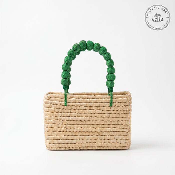 Handcrafted Raffia Bag with Beaded Handle