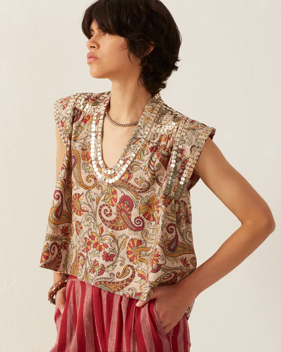 Alix of Bohemia Nehru Silver Tera Top