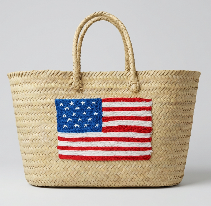 Moroccan Straw Tote with USA Flag – Beach & Market Bag