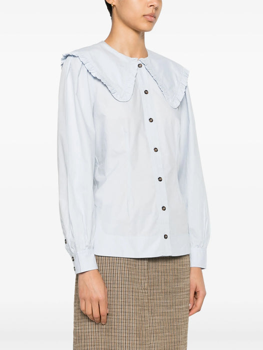 Ganni Cotton Poplin Frill Collar Shirt