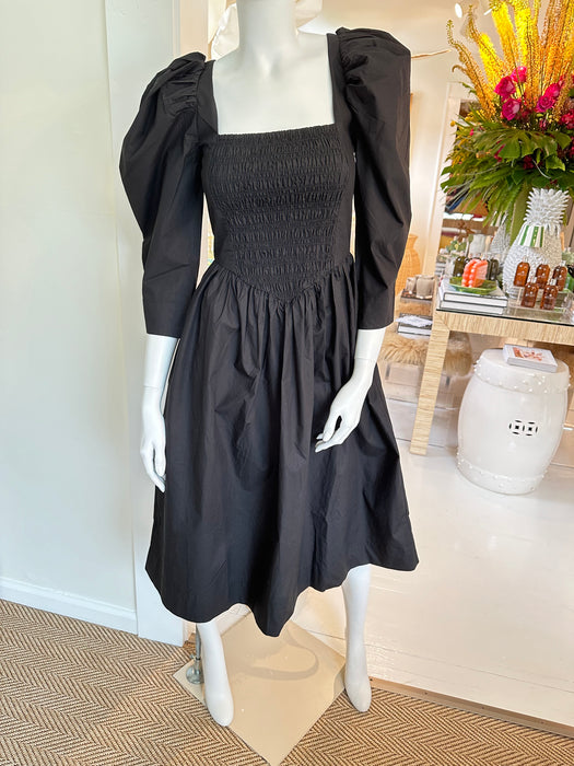 Ganni Pleated Georgette Smock Midi Strap Dress