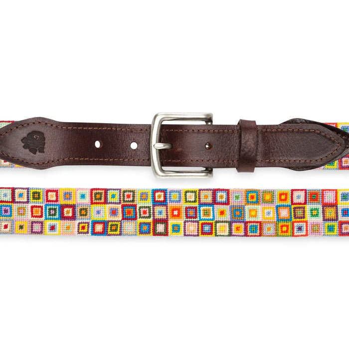 Multi Colored Squares Needlepoint Belt