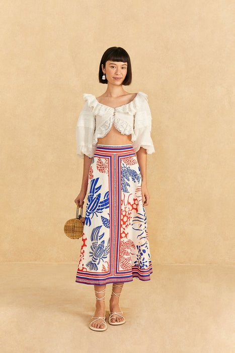 Farm Mixed Lobsters Off White Midi Skirt