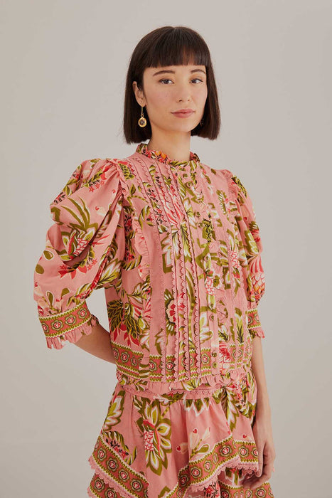 Farm Rio Aura Floral Soft Pink S/S Blouse
