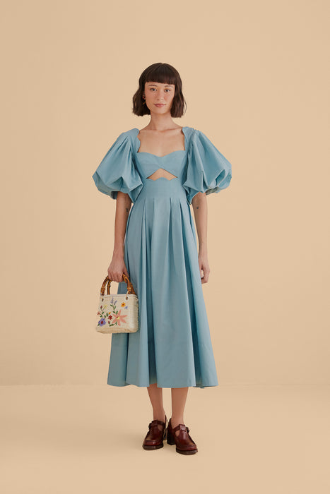 Farm Rio Grey Blue Cut Out Midi Dress
