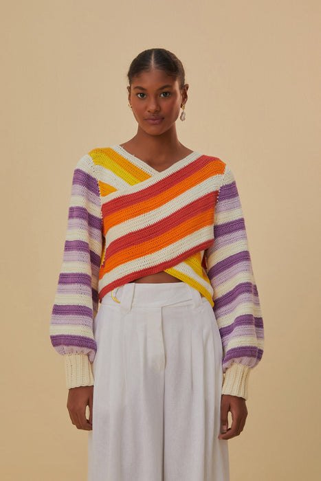 Farm Rio Sunset Stripes Crochet Sweater
