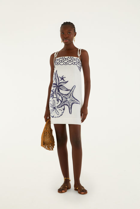 Farm Rio COAST STARS OFF-WHITE MINI DRESS