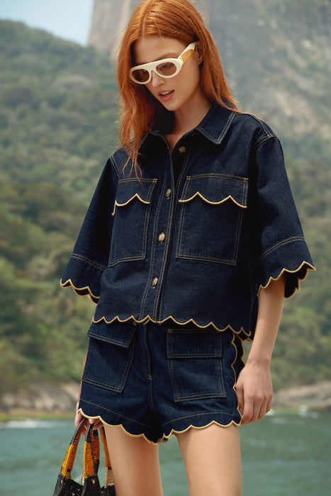 Farm Rio SHORT SCALLOPS SLEEVE BLUE JACKET