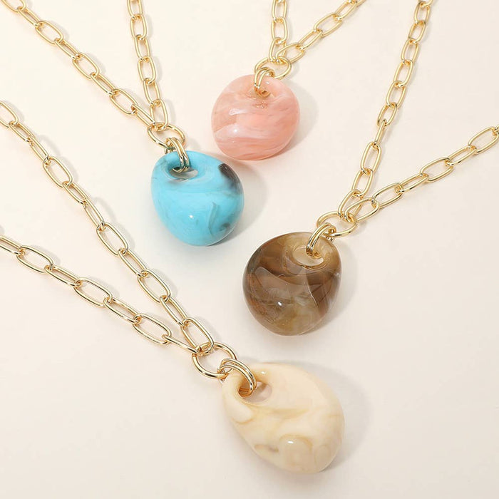 Chunky Marbled Resin Pendant Paperclip Chain Necklcae