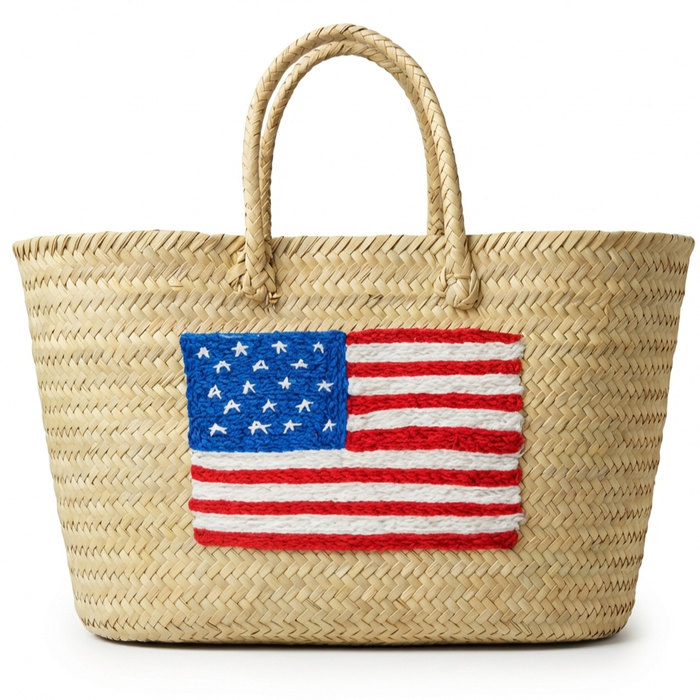 Moroccan Straw Tote with USA Flag – Beach & Market Bag