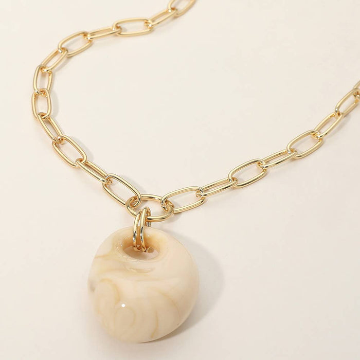 Chunky Marbled Resin Pendant Paperclip Chain Necklcae