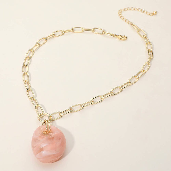 Chunky Marbled Resin Pendant Paperclip Chain Necklcae