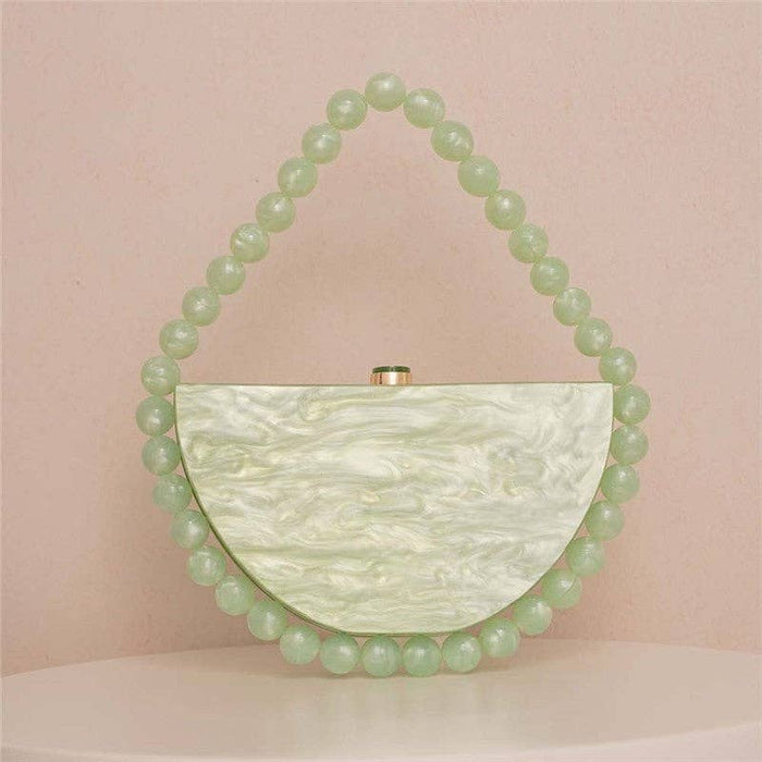 Pearlescent Acrylic Half Moon Beaded Evening Bag