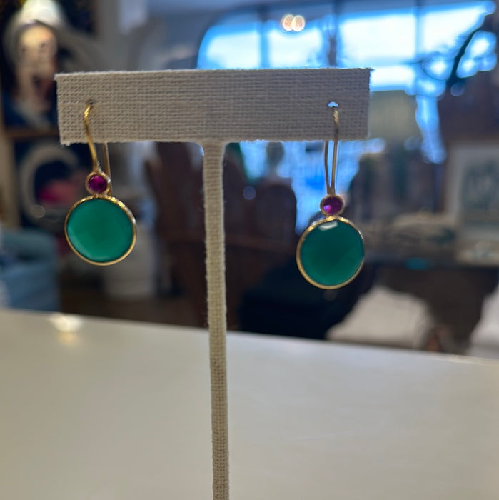Elyssa Bass Green Onyx & Pink Qz Double Round Earring