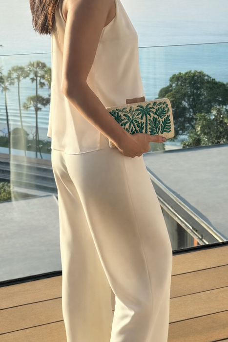 Palm Beach Embroidered Straw Clutch Bag
