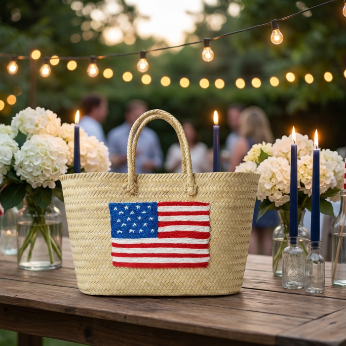 Moroccan Straw Tote with USA Flag – Beach & Market Bag