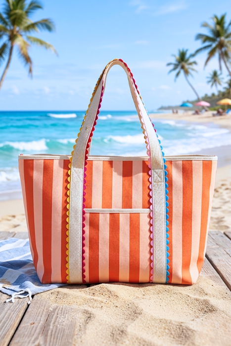 Nash Grey Georgia Orange Striped Canvas Tote Bag