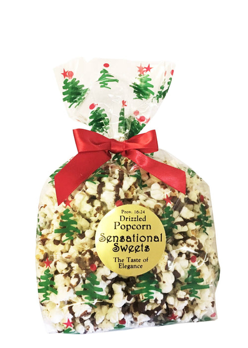 Gourmet Chocolate Drizzled Popcorn-3 oz Christmas Bag w/Bow
