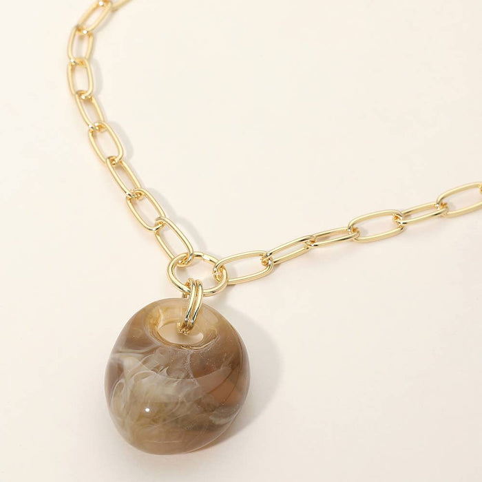 Chunky Marbled Resin Pendant Paperclip Chain Necklcae