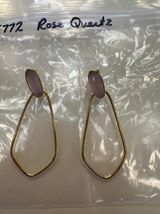 Elyssa Bass Rose Quartz Organic Shaped Hoop w/ Marquis shaped gemstone