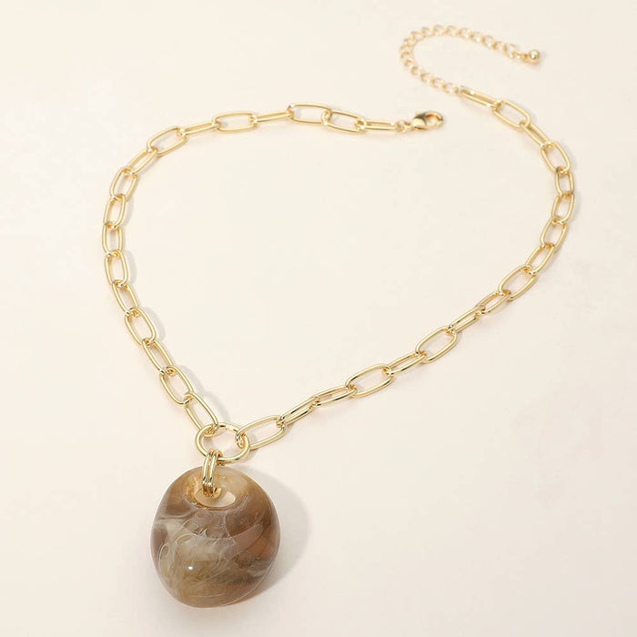 Chunky Marbled Resin Pendant Paperclip Chain Necklcae