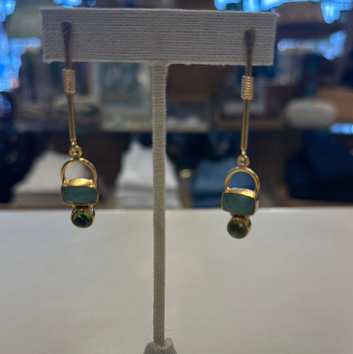 Elyssa Bass Chalcedony + Peridot Horse bit Bar Earring