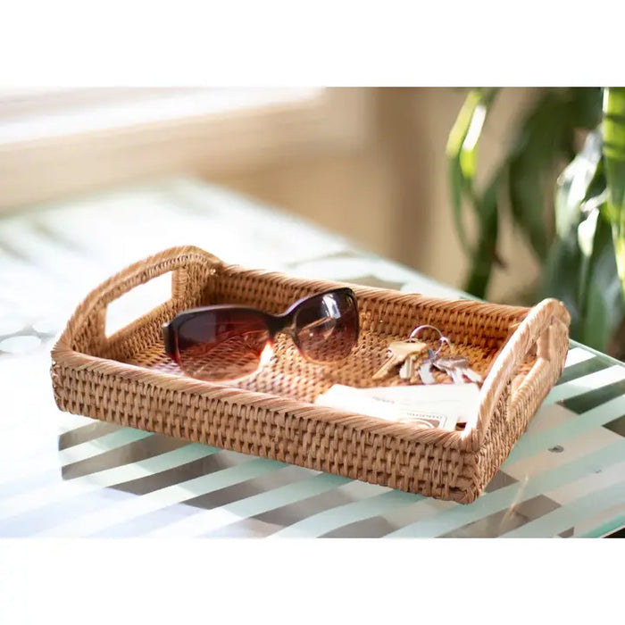 Artifacts Rattan Rectangular Vanity Tray with High Handles