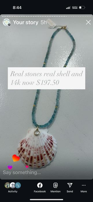 Theodosia Blue Zircon Necklace w Shell Pendant