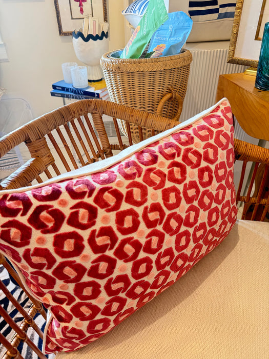 Custom pink cut velvet 14 x 20 lumbar pillow