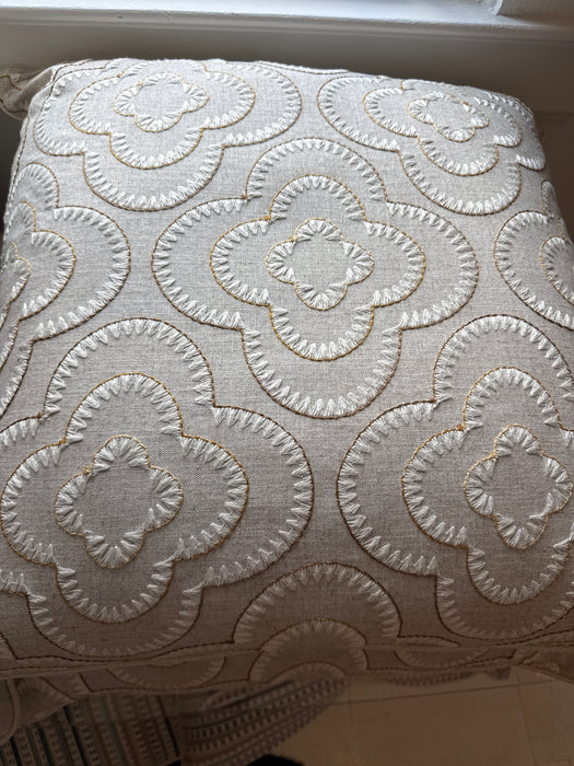 Tan/white clover shaped linen pillow 22 x 22