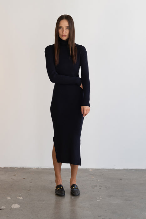 Kathryn McCarron Alana Long Black Ribbed Dress