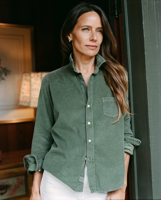 Frank and Eileen Barry Tailored Button Up Top (cord/ army green)