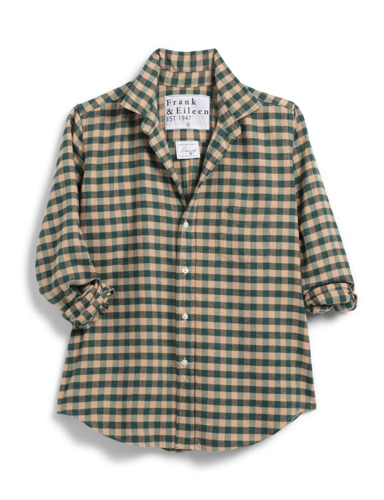 Frank and Eileen Barry Tailored Button Up (camel green check)