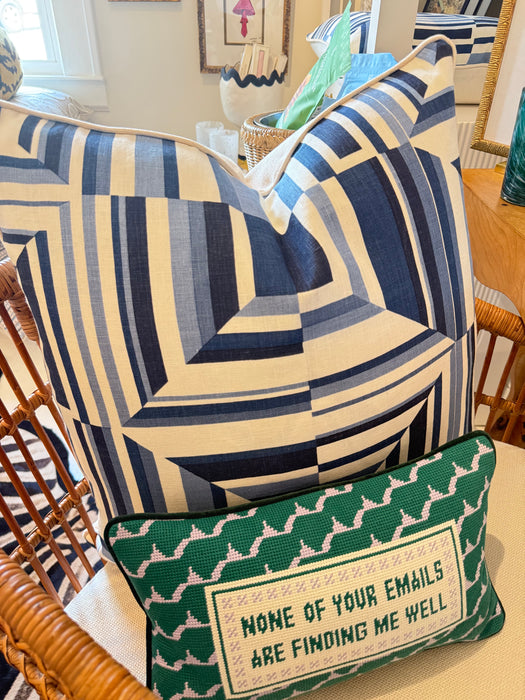 Custom blue and white geometric pillow