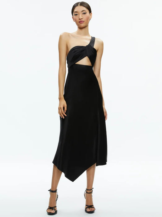 Alice and Olivia Harmony Twist Black Midi Dress