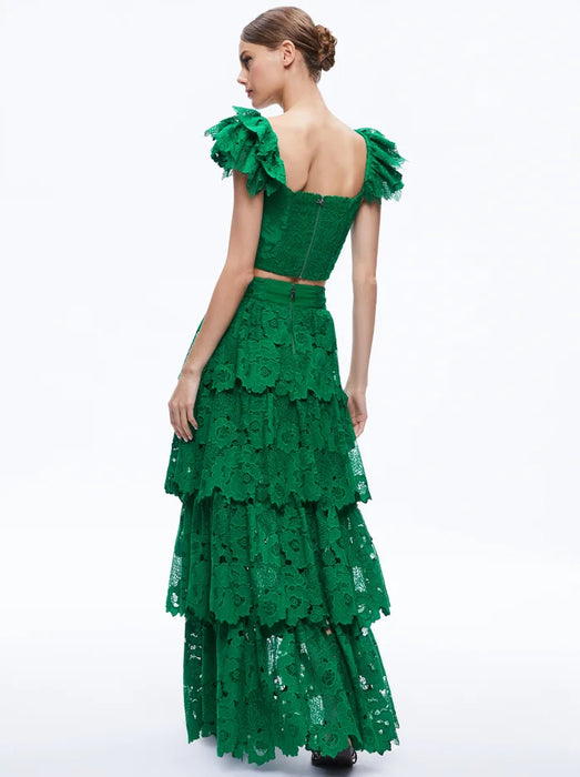 Alice and Olivia Jia Tiered Ruffle Maxi Skirt