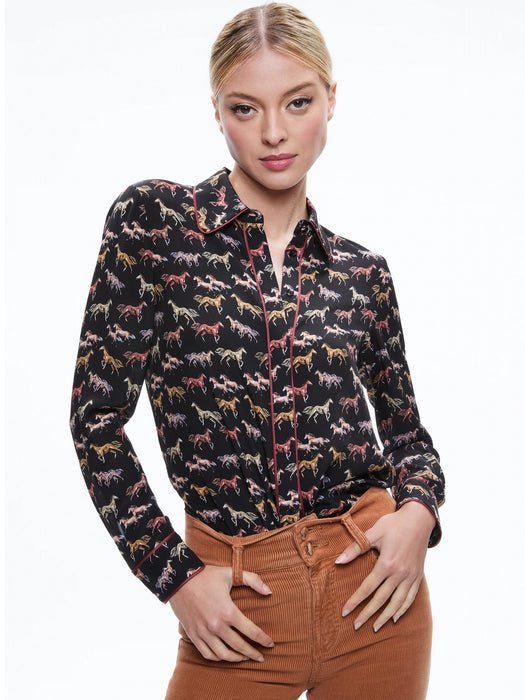 Alice and Oliva WILLA PLACKET TOP WITH PIPING (Rodeo Black)