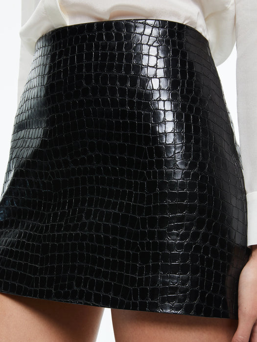 Alice and Oliva RUBI VEGAN LEATHER CROC MINI SKIRT