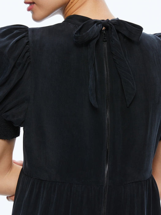 Alice and Olivia Dorine Short Sleeve Black Mini Dress