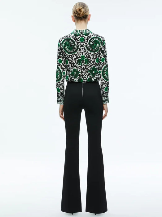Alice and Olivia Willa Placket Monarch Light Emerald Top