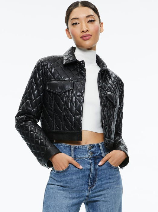Alice and Olivia Chloe QUILTED VEGAN LEATHER CROPPED JACKET