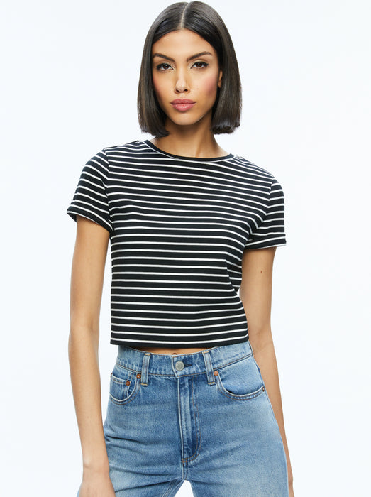 Alice and Olivia Cindy Fitted Tee (black/ white stripe)