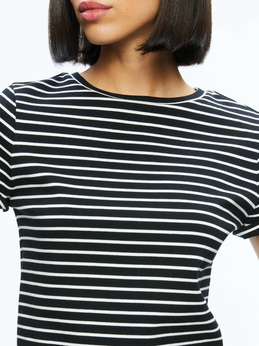 Alice and Olivia Cindy Fitted Tee (black/ white stripe)