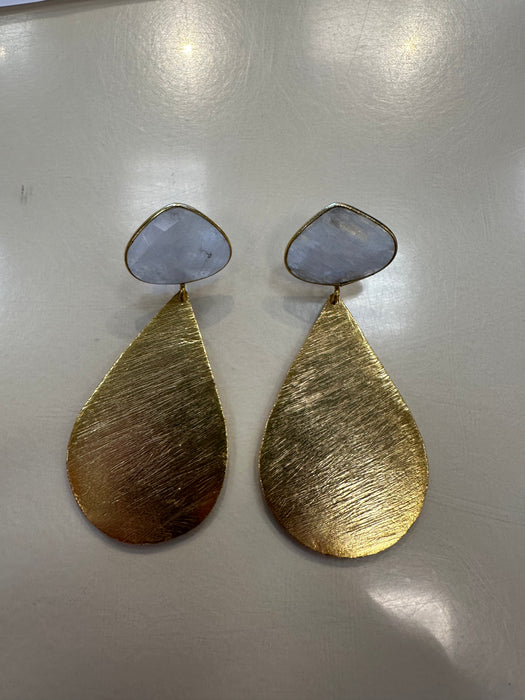 Elyssa Bass Moonstone w/ large gold teardrop earring