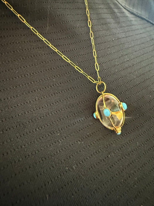 Theodosia Clear Quartz Embellished Cage Pendant